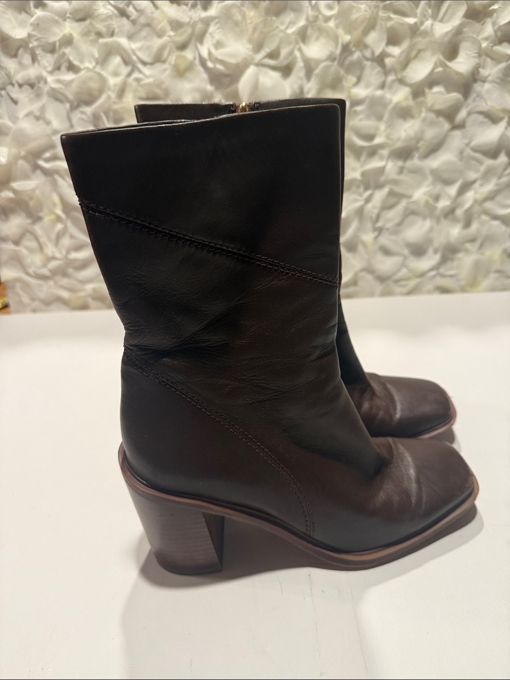 Franco Sarto Chocolate Brown Square-Toe Mid-Calf Leather Boots - Picture 4 of 4